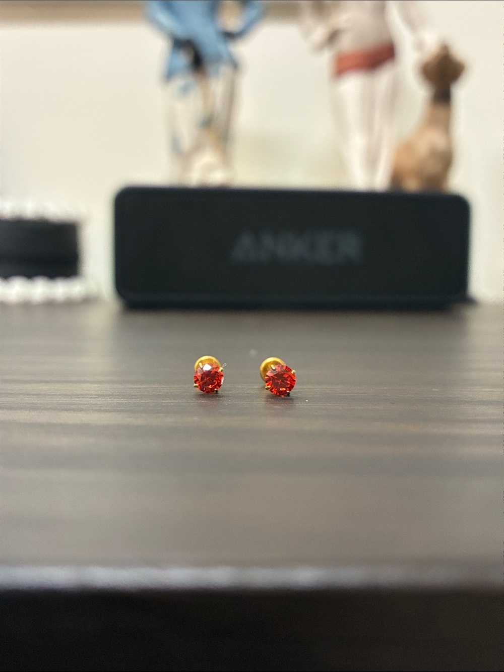 Gold Stud Flatback Earrings with 4 mm Garnet Stones